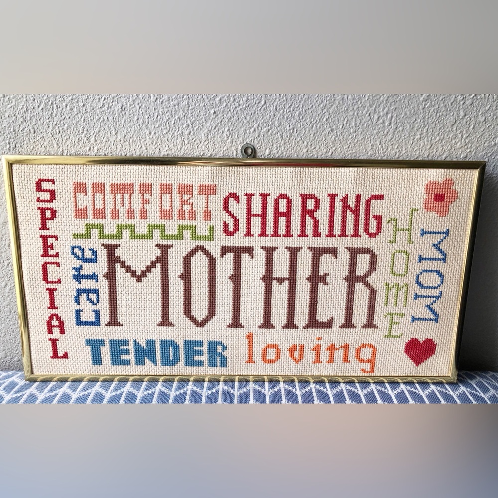 Vintage Mid Century “Mother” Needlepoint Embroidery Sampler